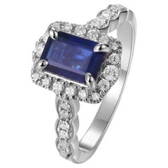 Octagon Shape Sapphire with Diamond with White Gold Ring