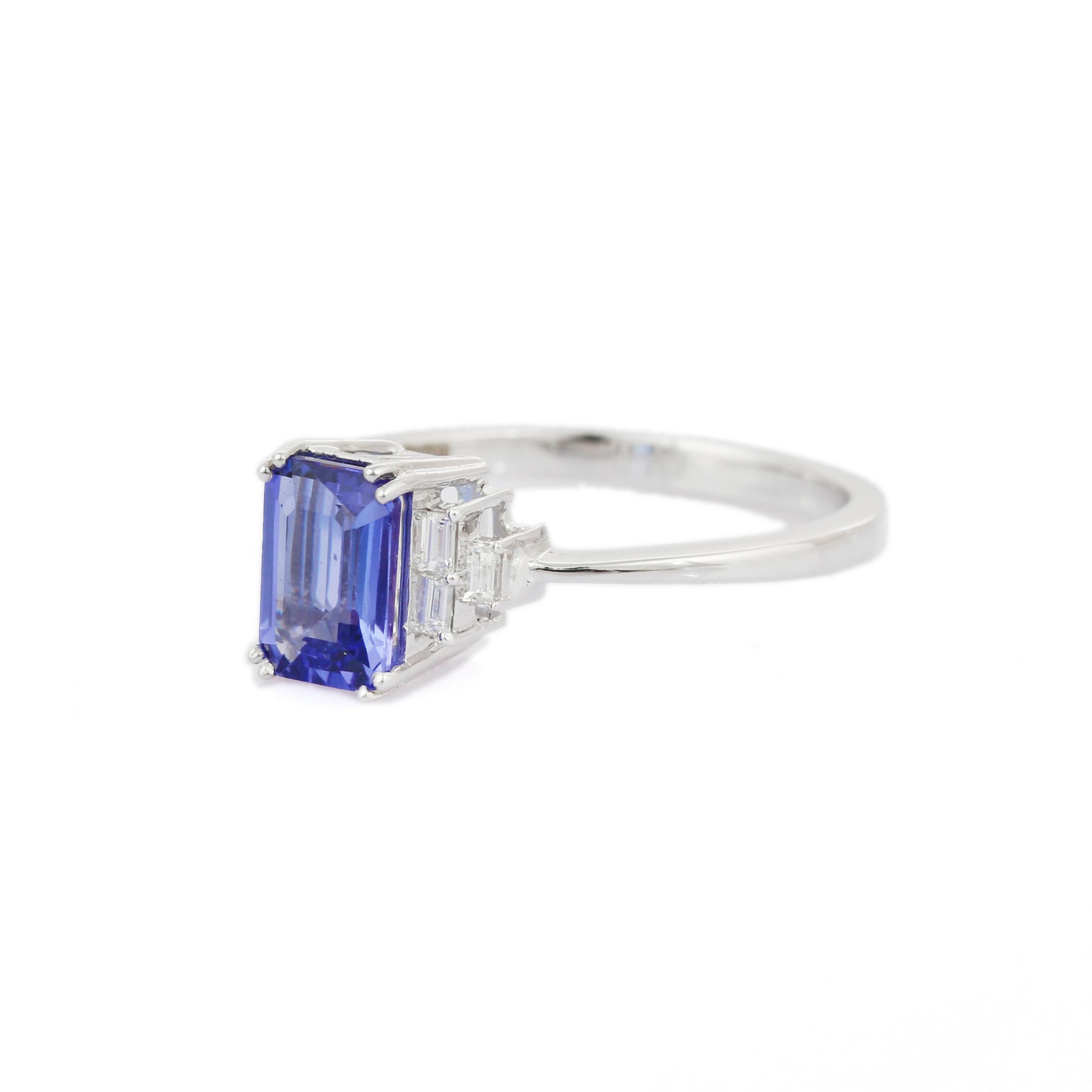 For Sale:  Octagon Shape Tanzanite Ring with Diamonds in 18K White Gold 2