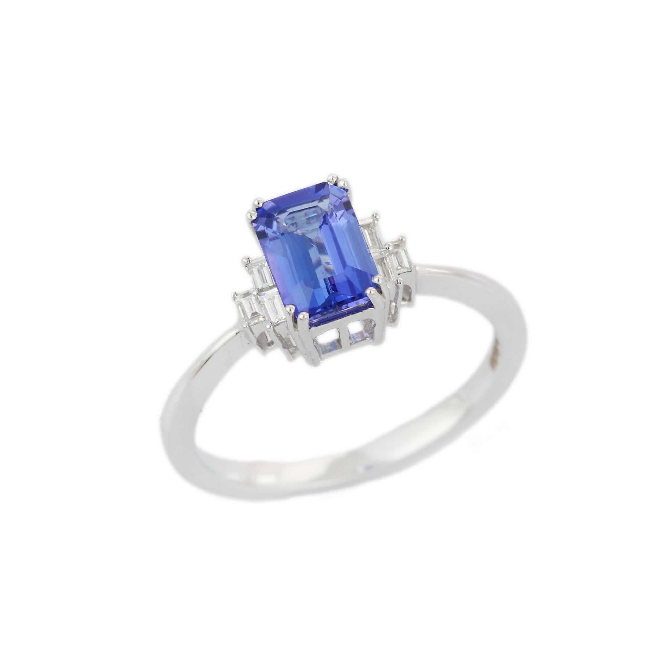 For Sale:  Octagon Shape Tanzanite Ring with Diamonds in 18K White Gold 3