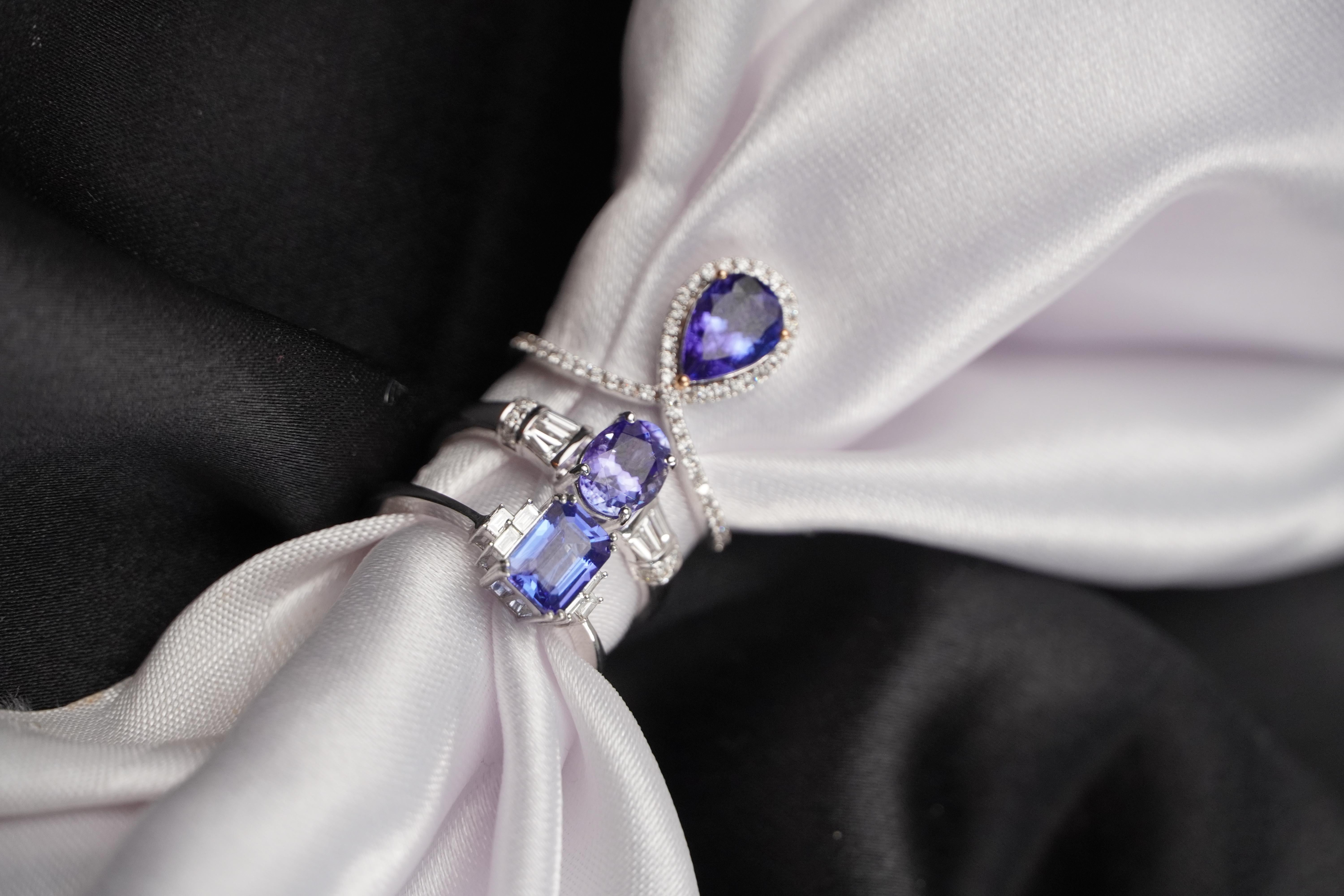 For Sale:  Octagon Shape Tanzanite Ring with Diamonds in 18K White Gold 6