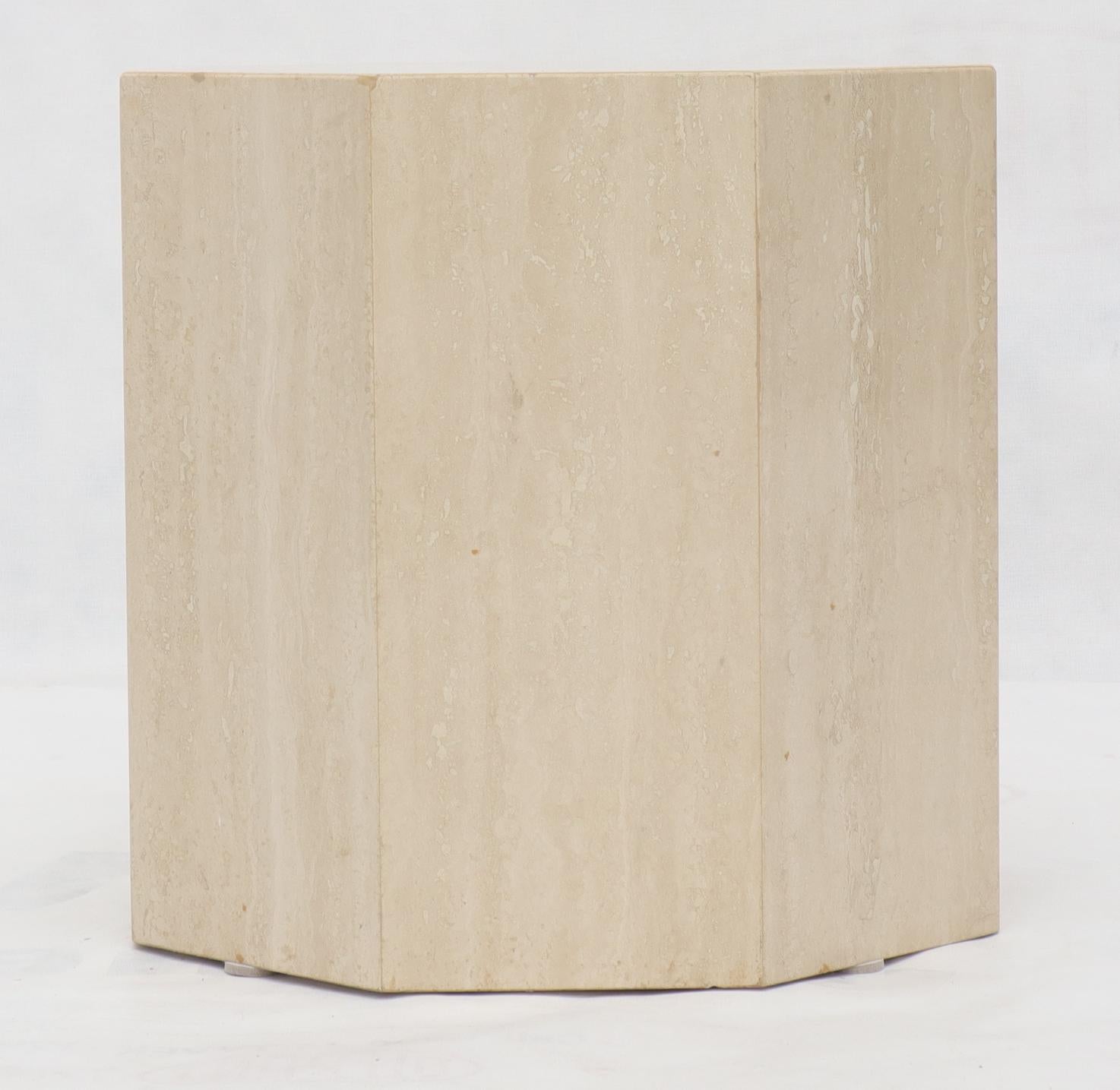 Mid-Century Modern octagon shape travertine side end table stand.