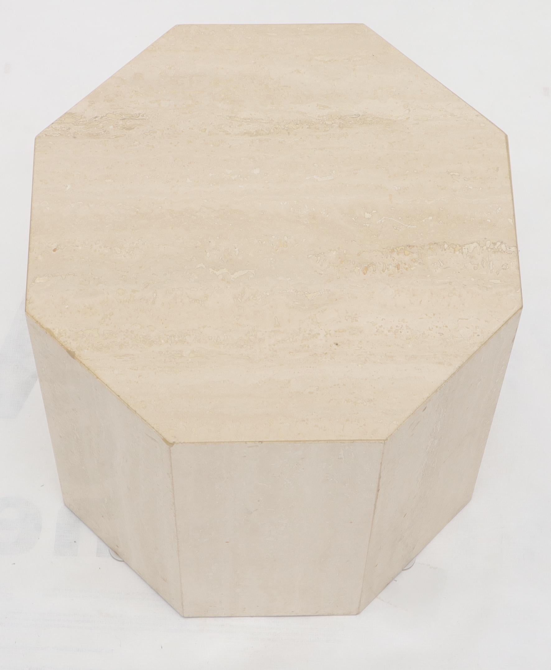 Mid-Century Modern Octagon Shape Travertine Side Table Pedestal For Sale