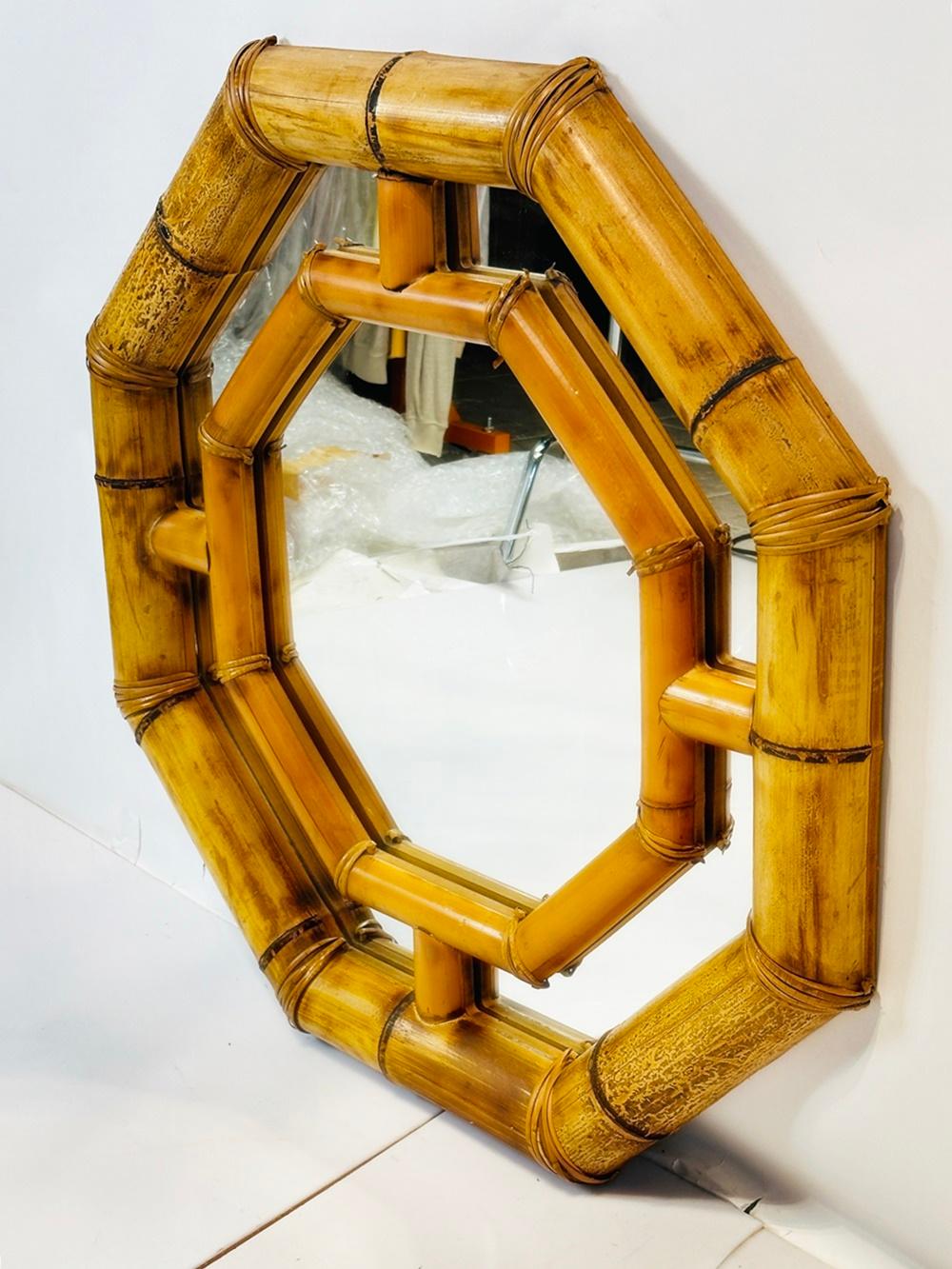 Late 20th Century Octagon Shaped Bamboo Mirror in the style of Karl Springer. For Sale