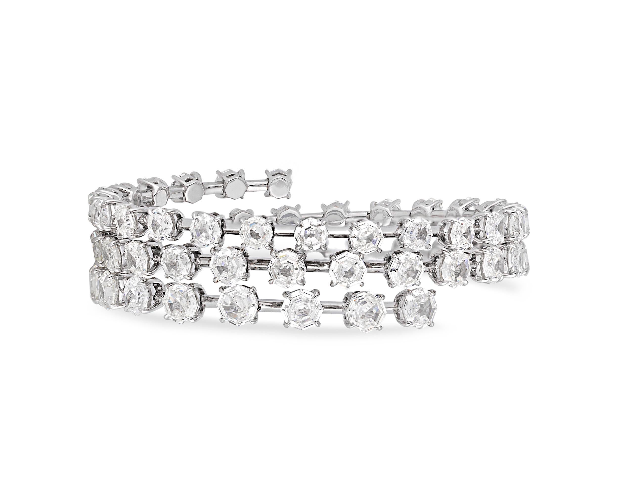Modern Octagon-Shaped Diamond Wrap Bracelet, 31.68 Carat
