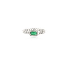 Octagon Shaped Emerald & Diamond Halo Wedding Band in 14 Karat Solid White Gold