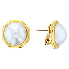 Pendientes de Perla Mabe Octogonal Oro Amarillo 14k