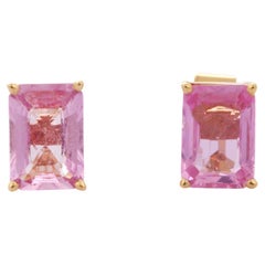 Octagon Shaped Natural Pink Sapphire Earring Studs in 18K Yellow Gold