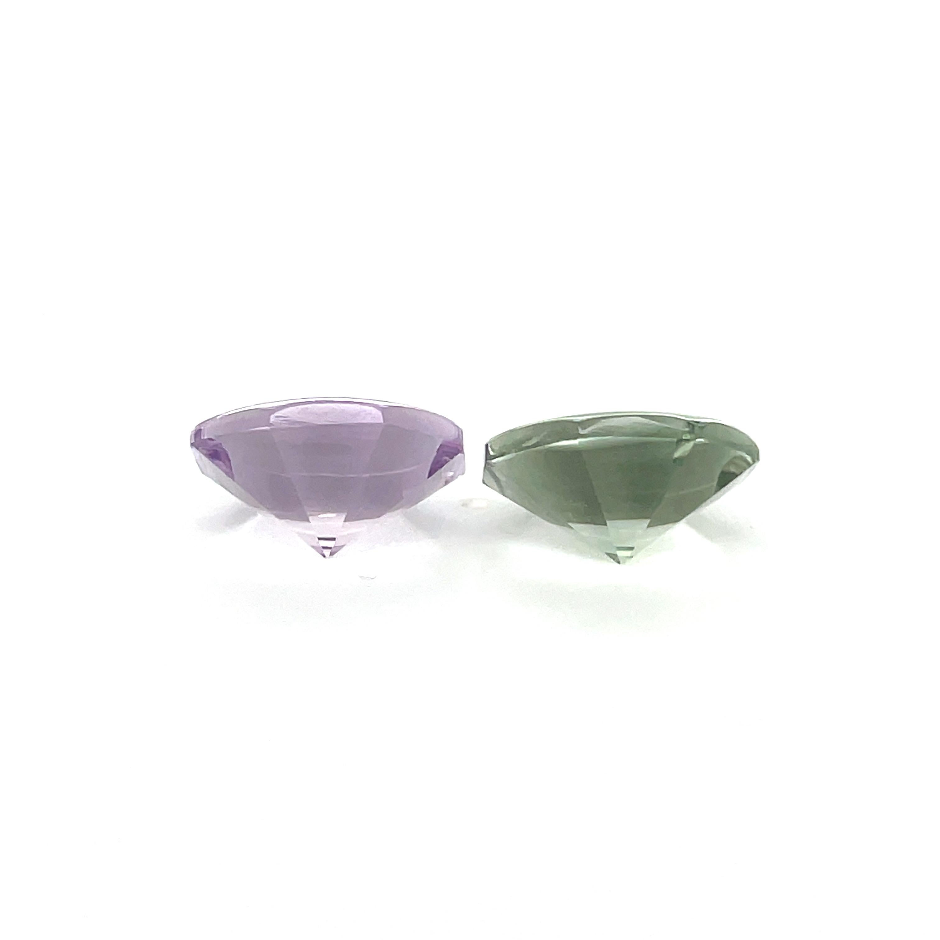 Explore the captivating world of pink and green tourmaline with our stunning octagon-shaped gemstones, boasting a total weight of 18.40 carats. 

The pink stone measures 14.8 x 14.8 mm, while the green stone measures 15 x 15 mm. 

There are no