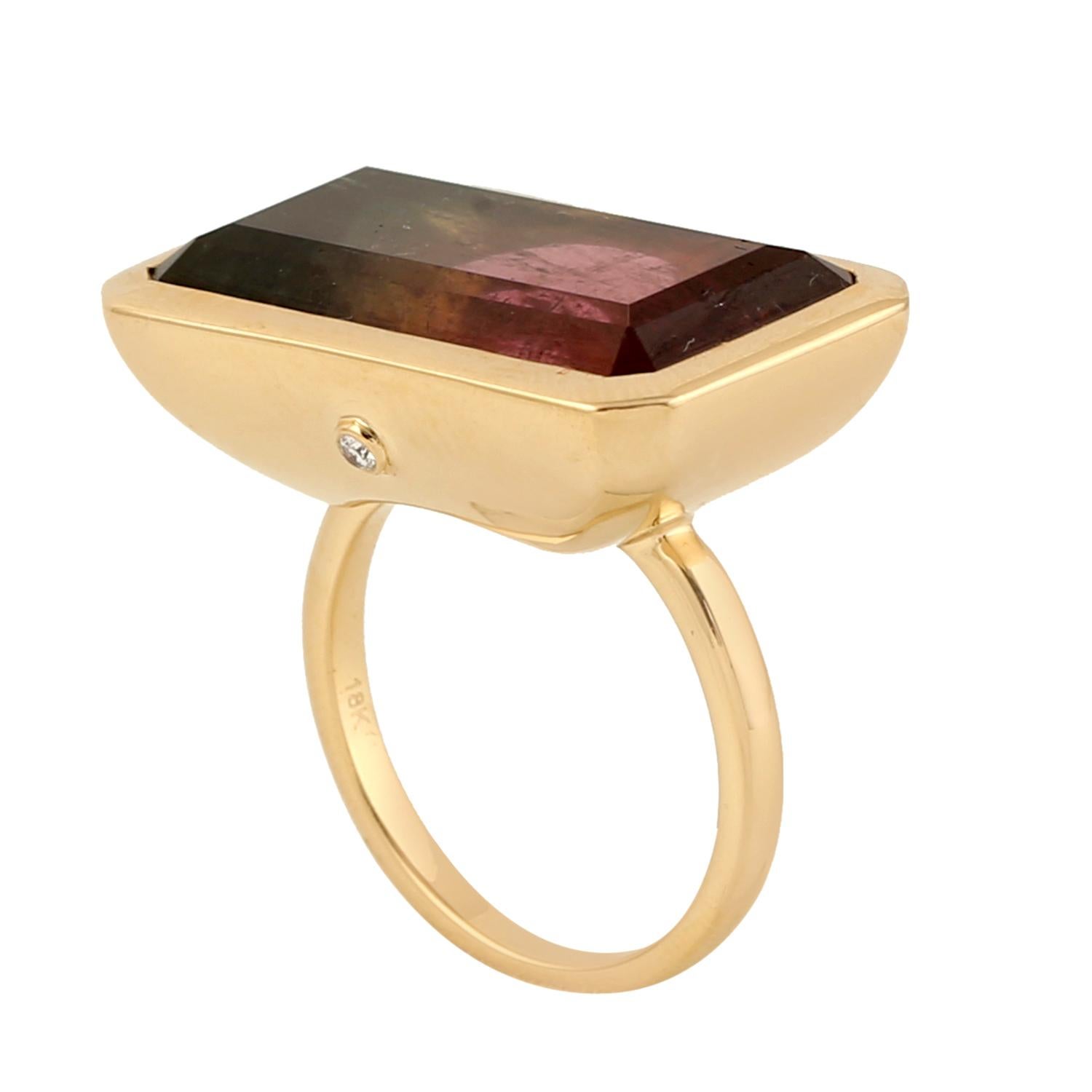 Achteckiger Turmalin-Cocktailring mit Diamanten aus 18 Karat Gelbgold (Kunsthandwerker*in) im Angebot