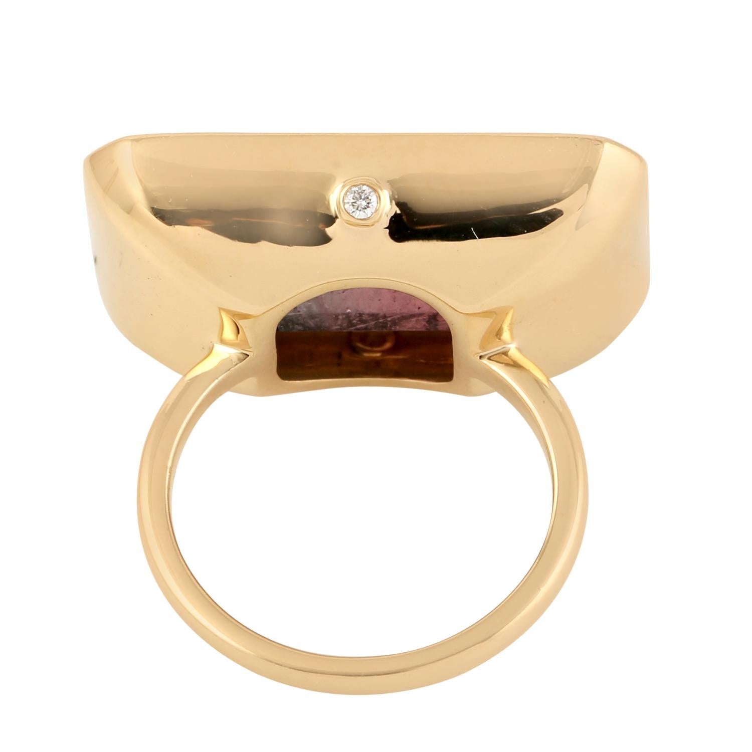 Achteckiger Turmalin-Cocktailring mit Diamanten aus 18 Karat Gelbgold (Gemischter Schliff) im Angebot