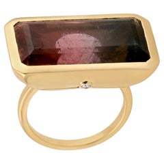 Octagon Shaped Tourmaline Cocktail Ring With Diamonds Made In 18k Yellow Gold