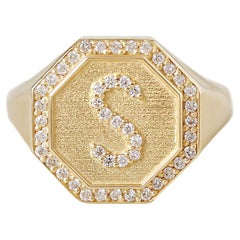 Bague d'initialité signée octogonale en diamant - Bague nom en or personnalisée