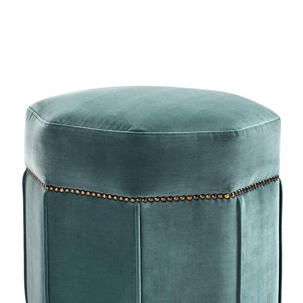 Hand-Crafted Octagon Stool Upholstered with Deep Turquoise Velvet