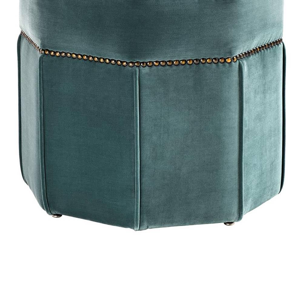 Octagon Stool Upholstered with Deep Turquoise Velvet In Excellent Condition In Paris, FR