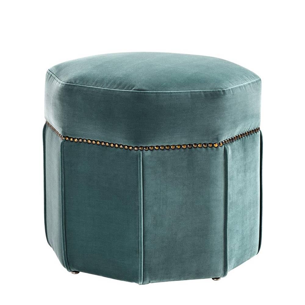 Octagon Stool Upholstered with Deep Turquoise Velvet