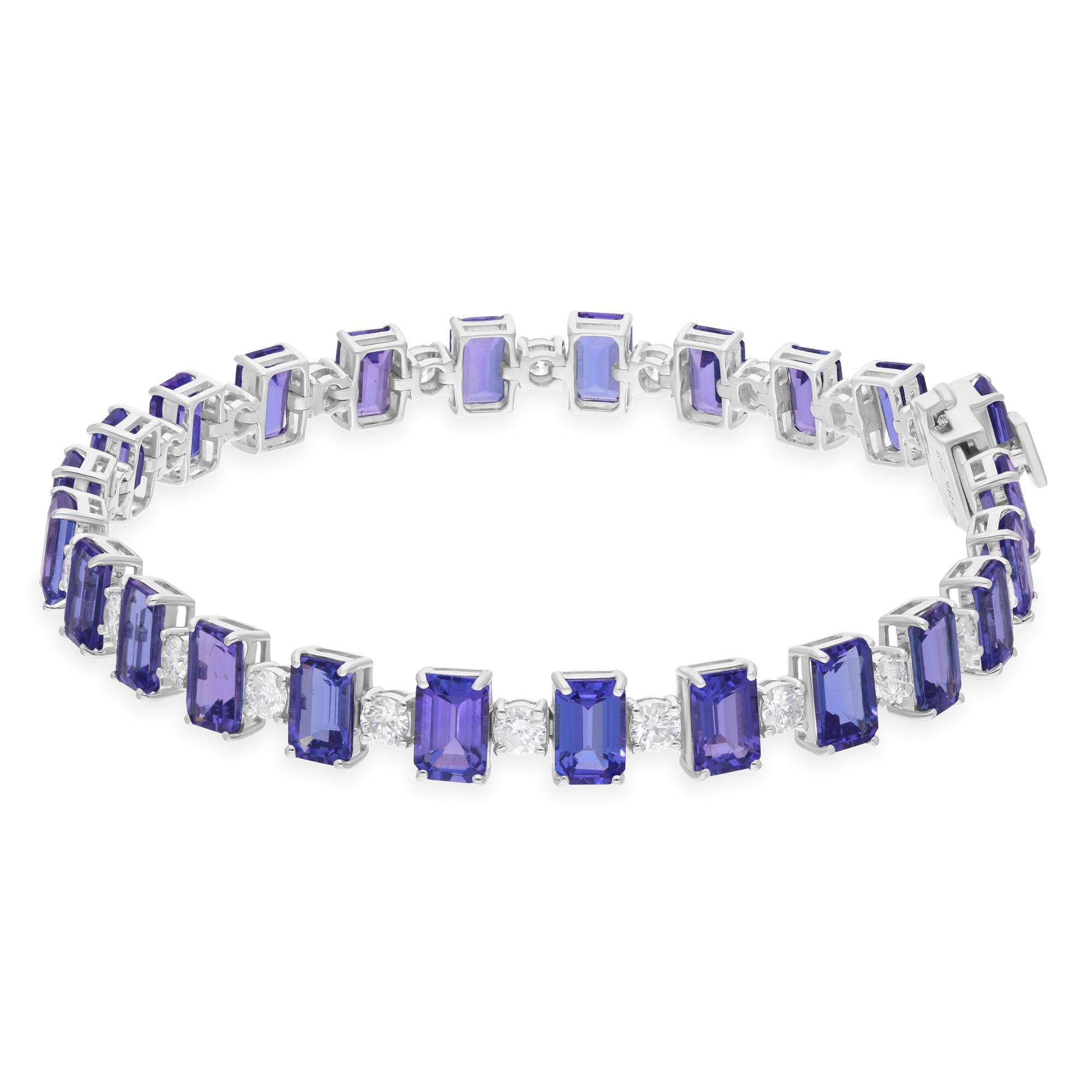 Octógono Tanzanita SI/H Diamante talla brillante Pulsera de tenis Oro blanco 18 quilates Art Decó en venta