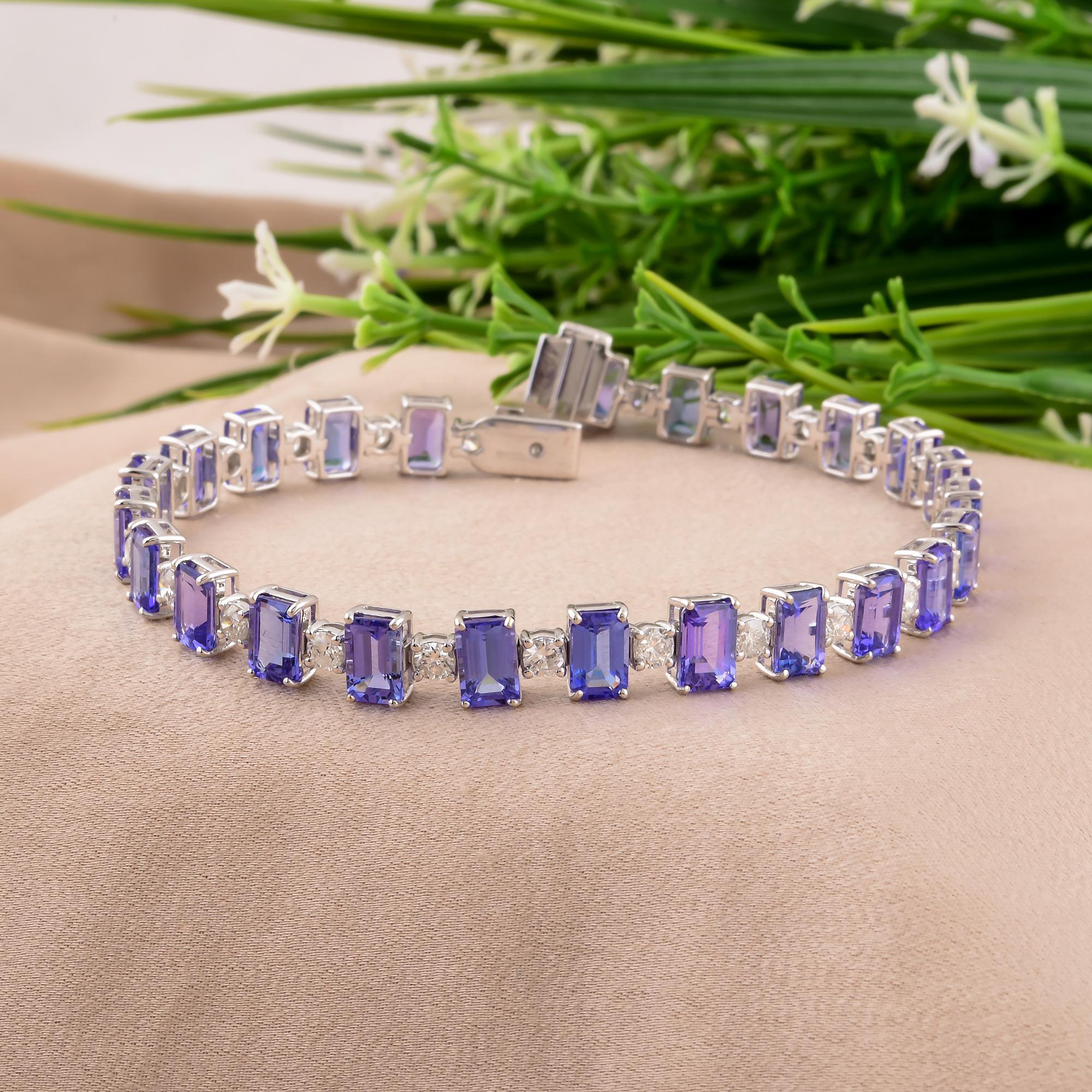 Octógono Tanzanita SI/H Diamante talla brillante Pulsera de tenis Oro blanco 18 quilates Corte esmeralda en venta