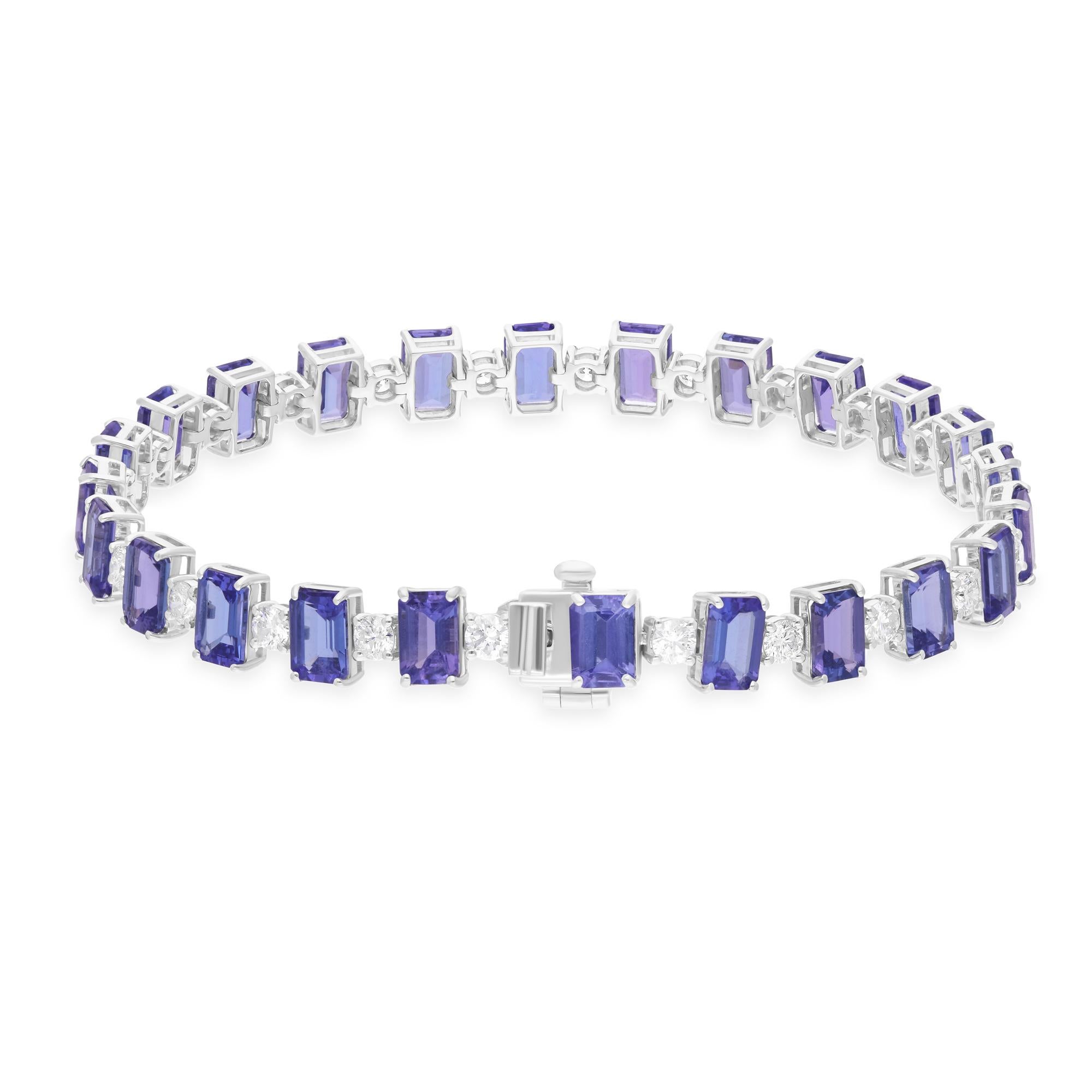Octógono Tanzanita SI/H Diamante talla brillante Pulsera de tenis Oro blanco 18 quilates en Nuevo estado para la venta en Diera, Dubai