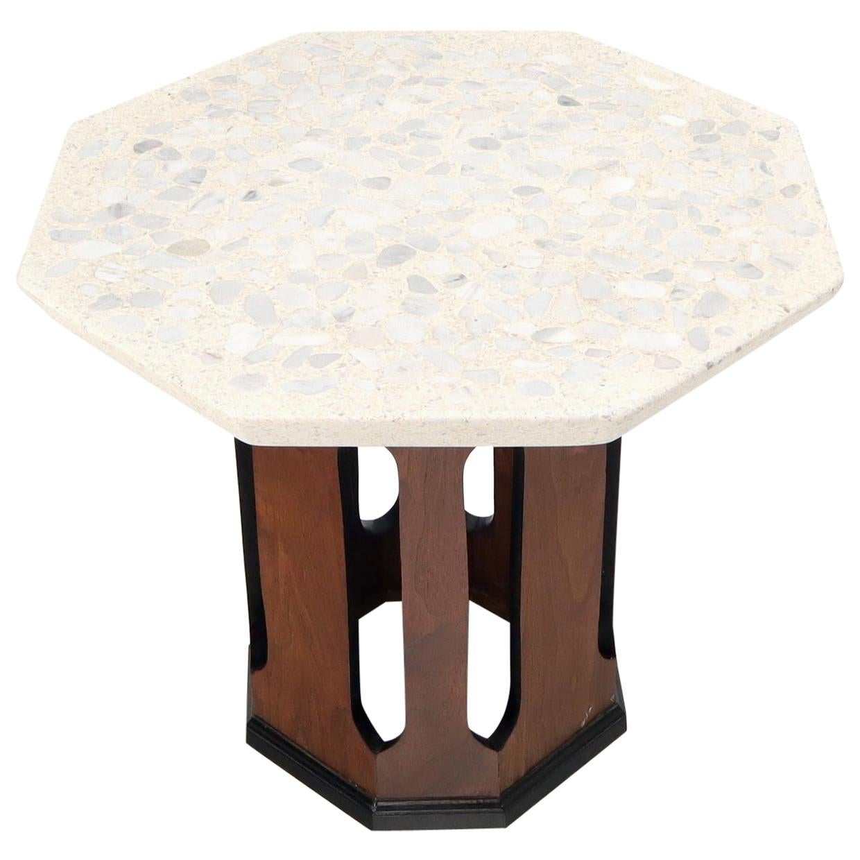 Octagon Terrazzo Top Walnut Base Side Occasional End Table Stand