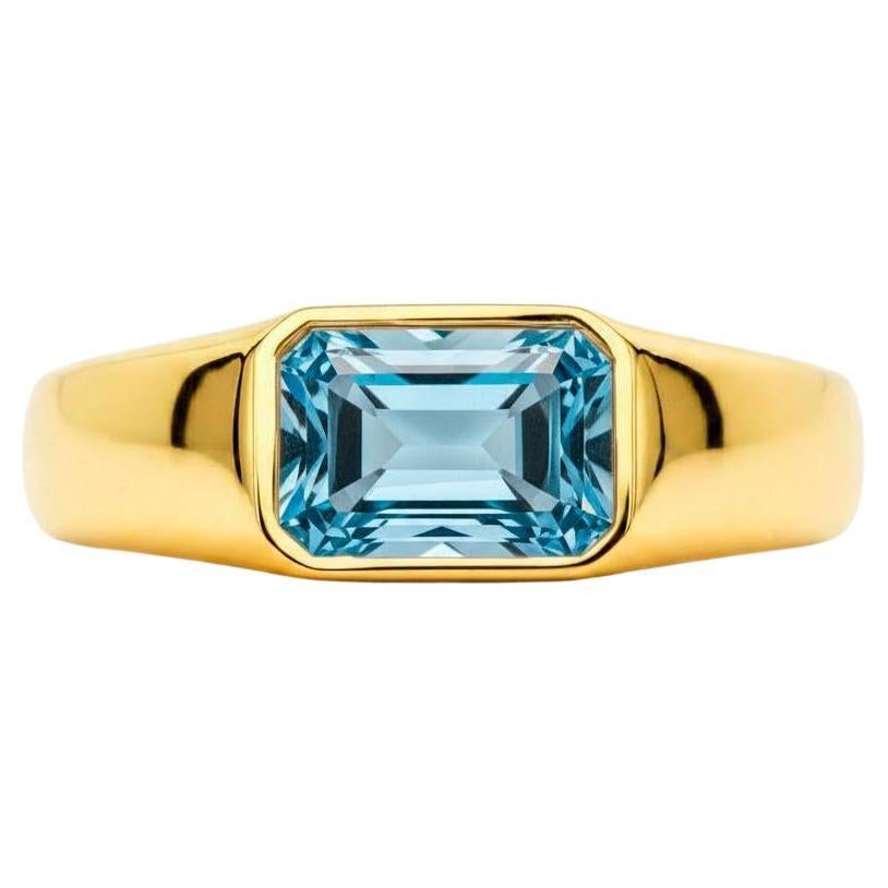 Octagon topaz ring for men in 14k gold