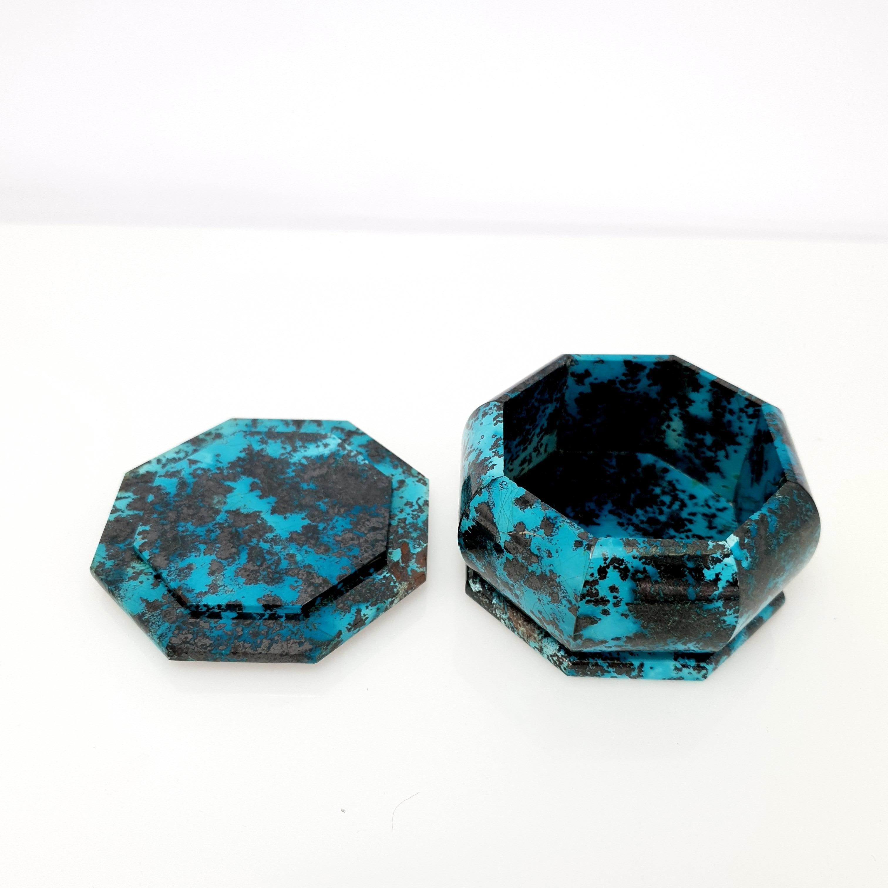 Octagon Turquoise Coloured Shattuckite Decorative Jewelry Gemstone Box For Sale 3