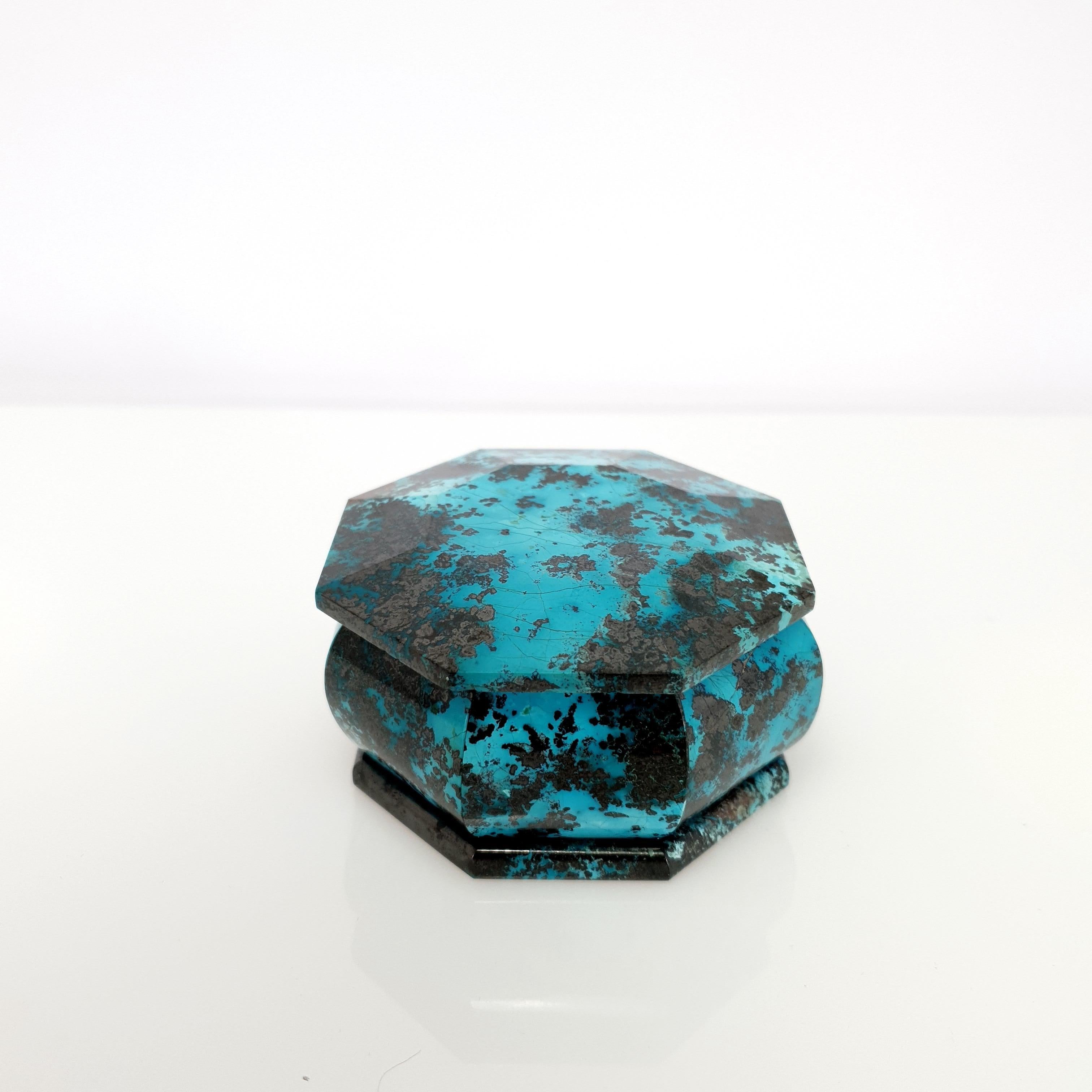 Octagon Turquoise Coloured Shattuckite Decorative Jewelry Gemstone Box In New Condition For Sale In Kirschweiler, DE