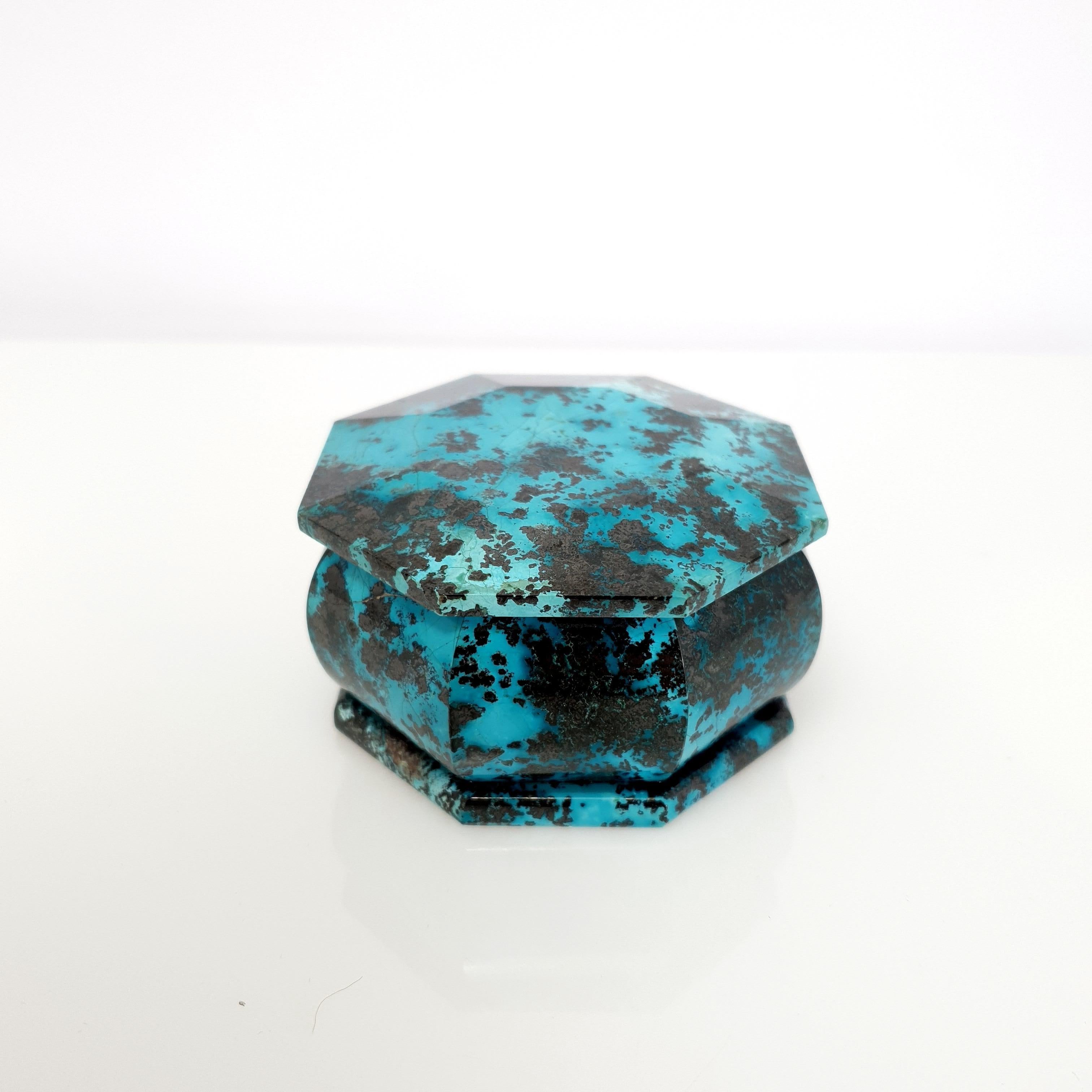 Women's or Men's Octagon Turquoise Coloured Shattuckite Decorative Jewelry Gemstone Box For Sale