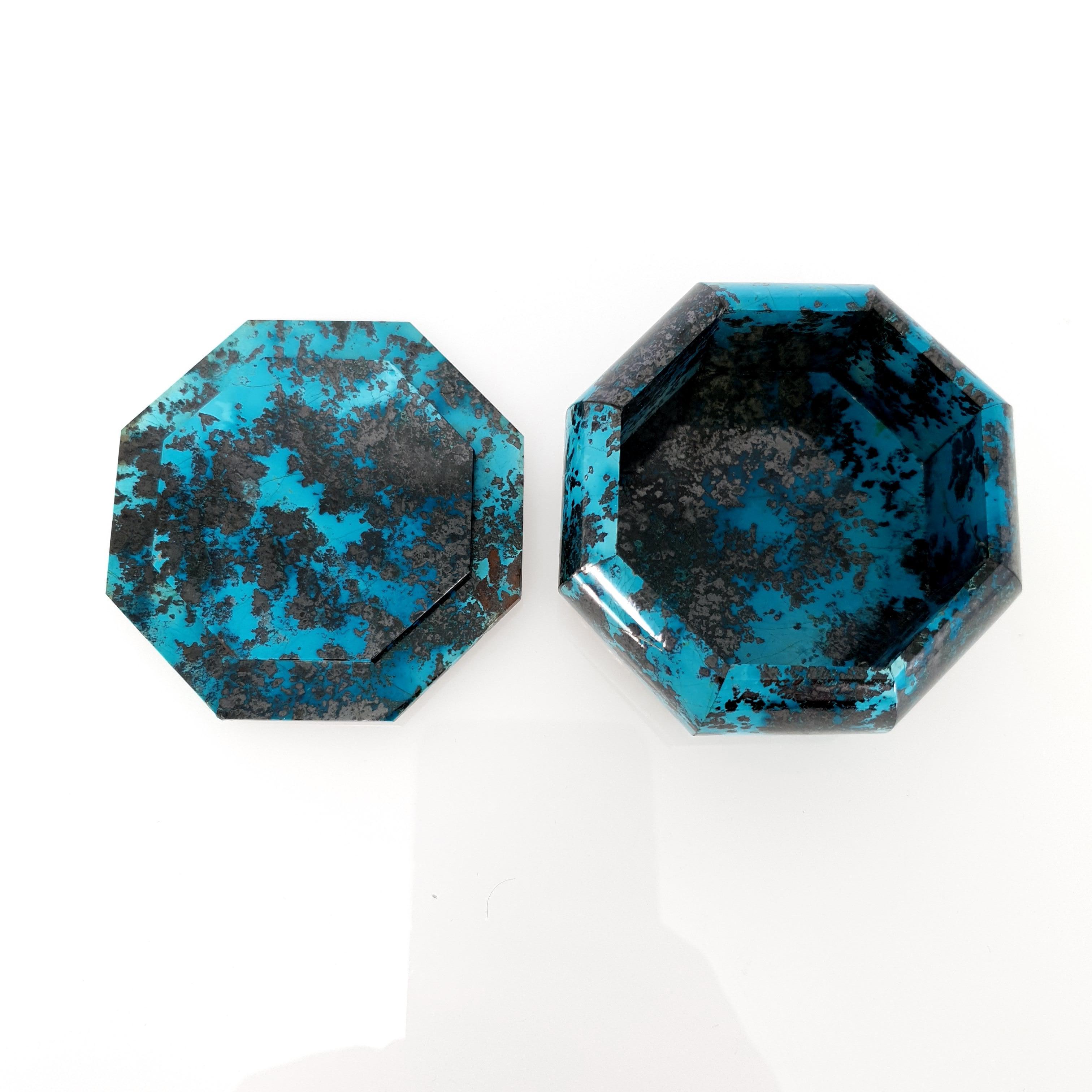 Octagon Turquoise Coloured Shattuckite Decorative Jewelry Gemstone Box For Sale 1