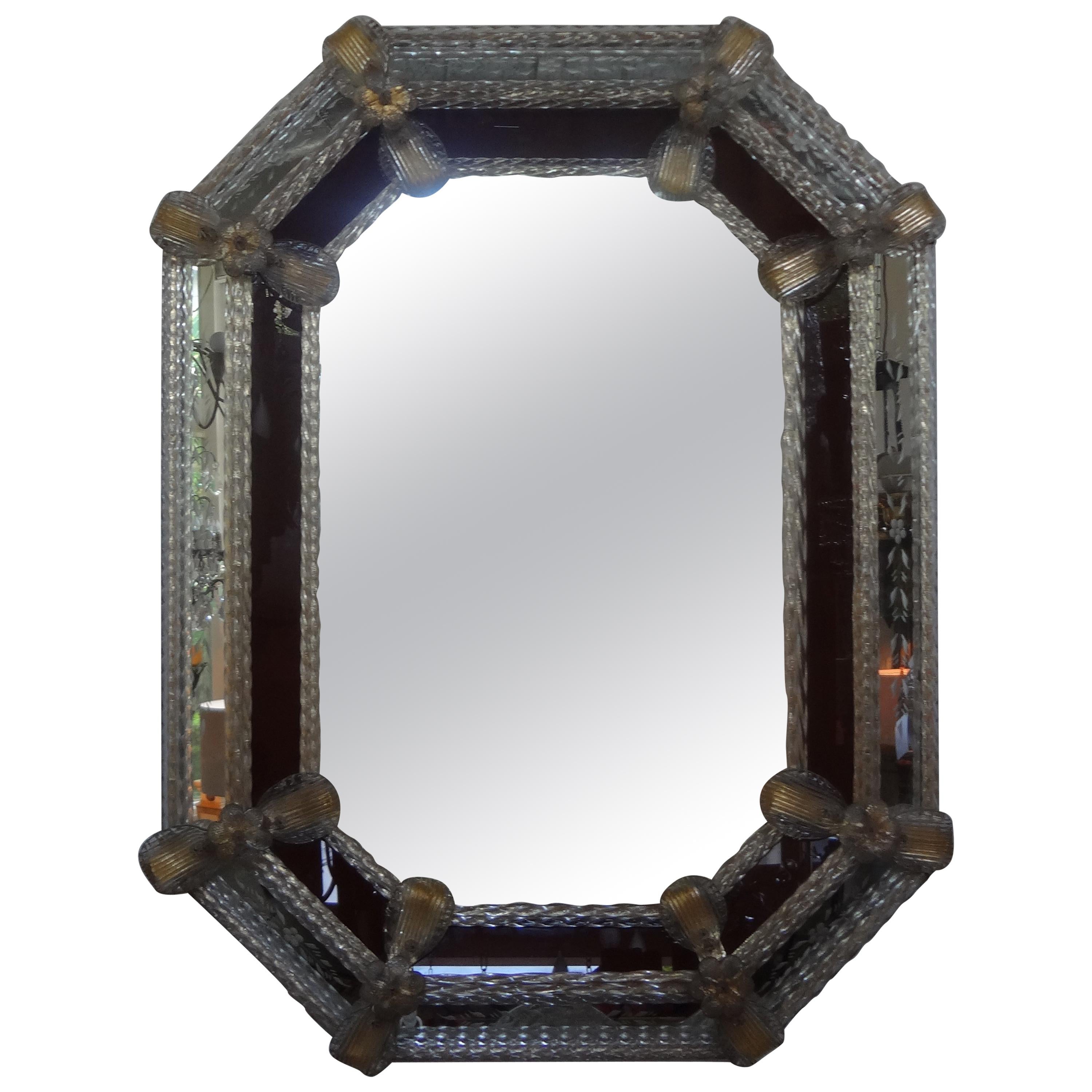 Octagon Venetian Mirror with Etched Border