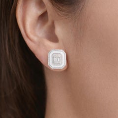 Octagon White Enamel Diamond Halo Stud Earrings 18k White Gold