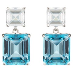 Used Augustine Jewels Octagon White Gold Drop Earrings in White Topaz & Blue Topaz
