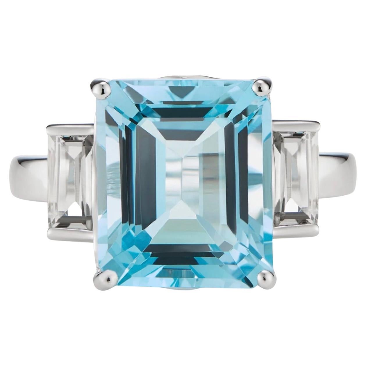 Augustine Jewels Octagon White Gold Ring in White Topaz & Blue Topaz For Sale