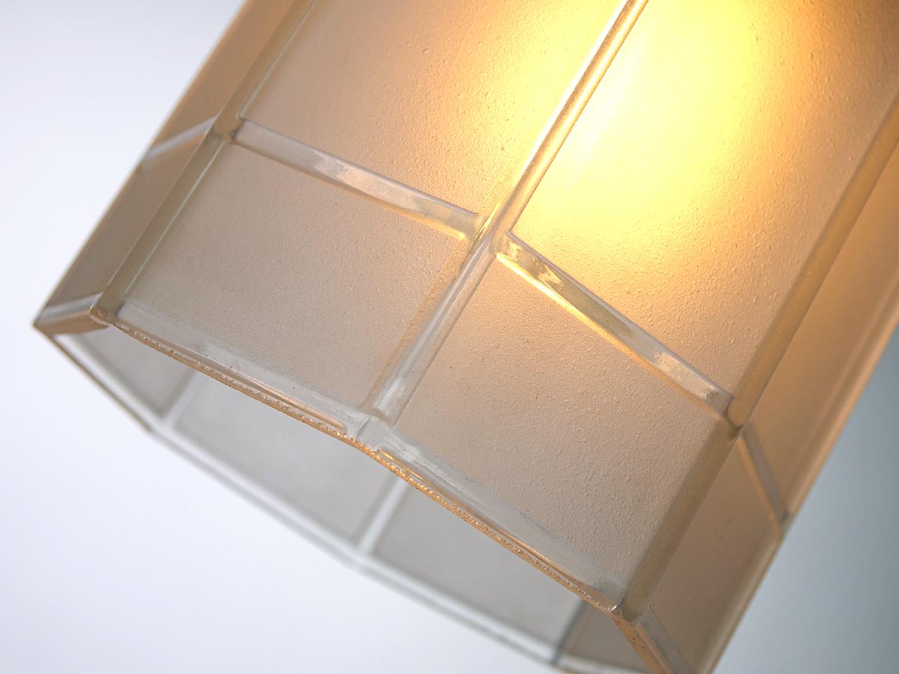 These 8 sided glass pendents have a nice clean architectural look. The outline pattern is clear and the rest is frosted glass. They are priced per lamp so you can buy just one or the whole collection.