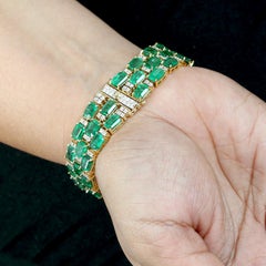 Zambian Emerald & Diamond Tennis Bracelet Set in 14KT Yellow Gold
