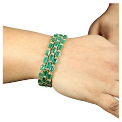 Octagon Zambian Emerald Tennis Bracelet With Diamonds Made In 14k Yellow Gold