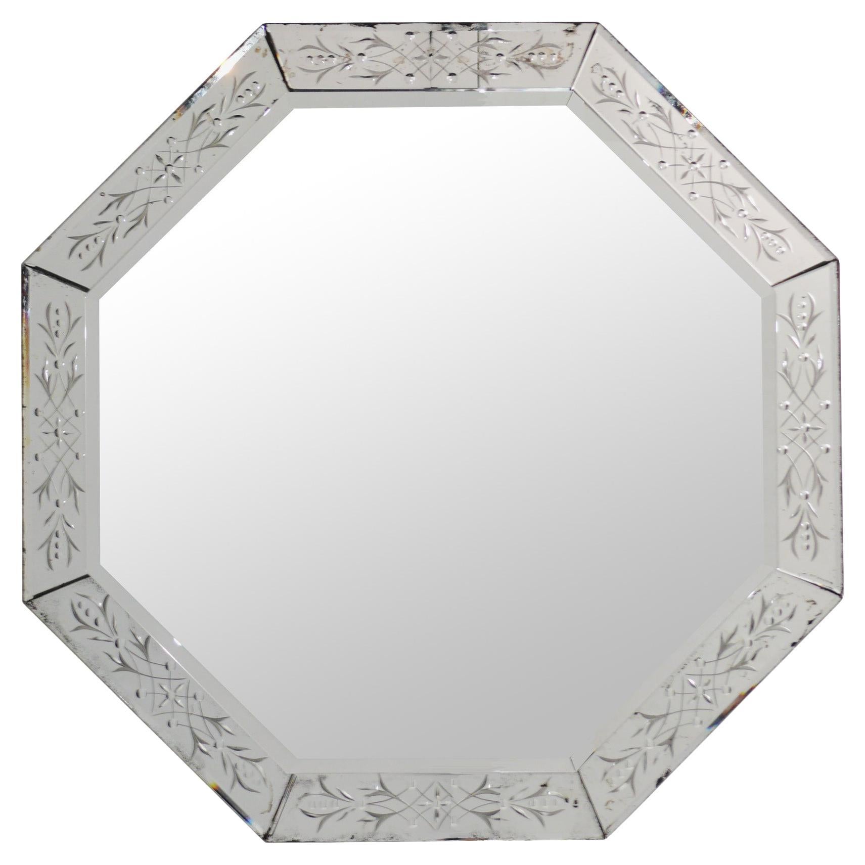 Miroir octogonal des années 1940 36" de diamètre
