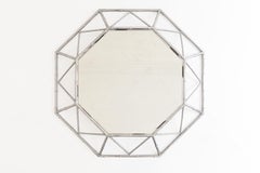 Octagonal 1980's Wall Mirror with a Bamboo Shaped Silver Metal Frame, 20th C.
