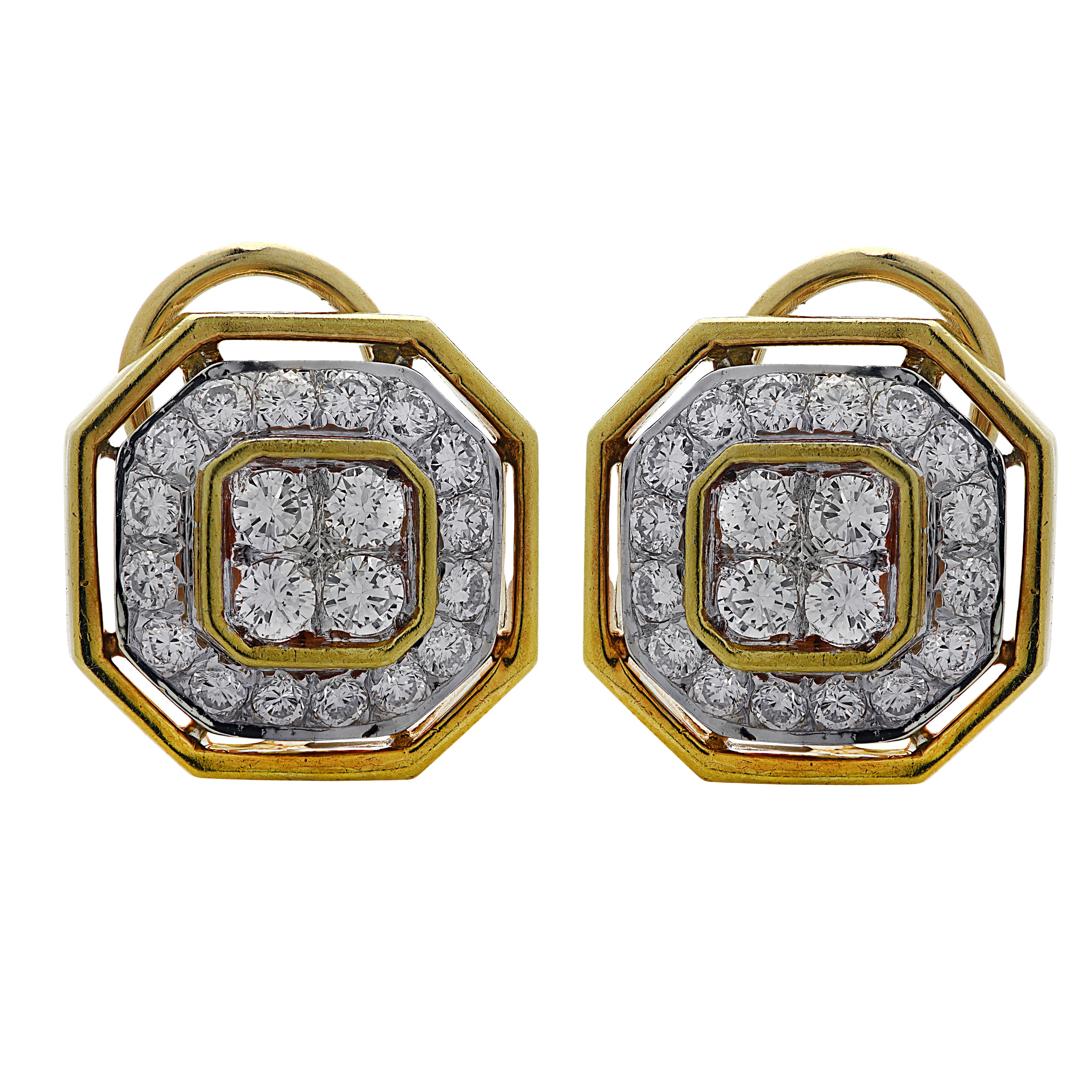 Modern Octagonal 3 Carat Diamond Earrings