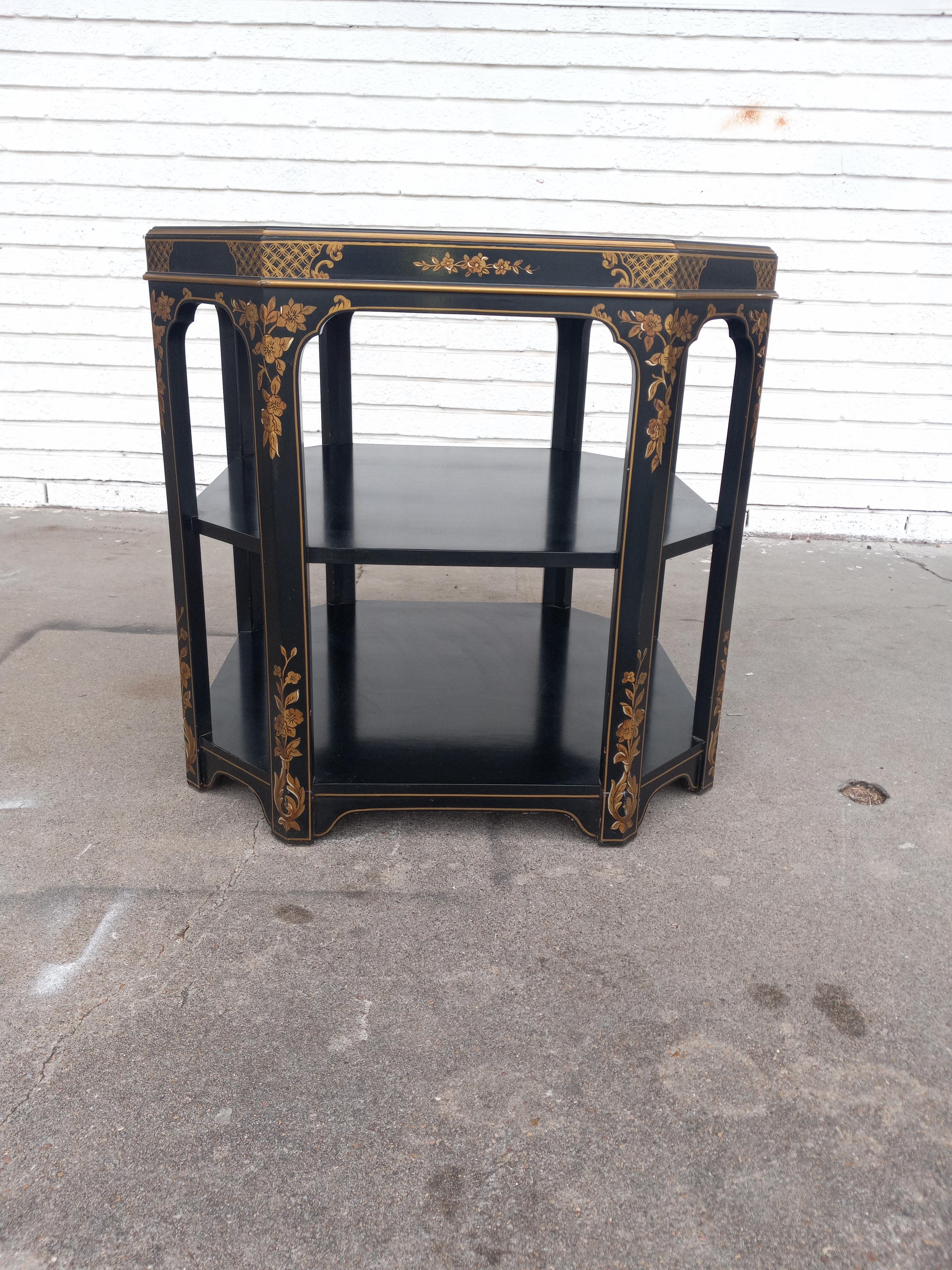 20th Century Octagonal 3 Tier Oriental Lacquer Style End Table For Sale