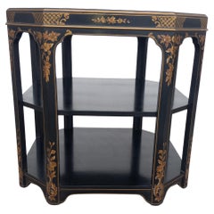 Octagonal 3 Tier Oriental Lacquer Style End Table