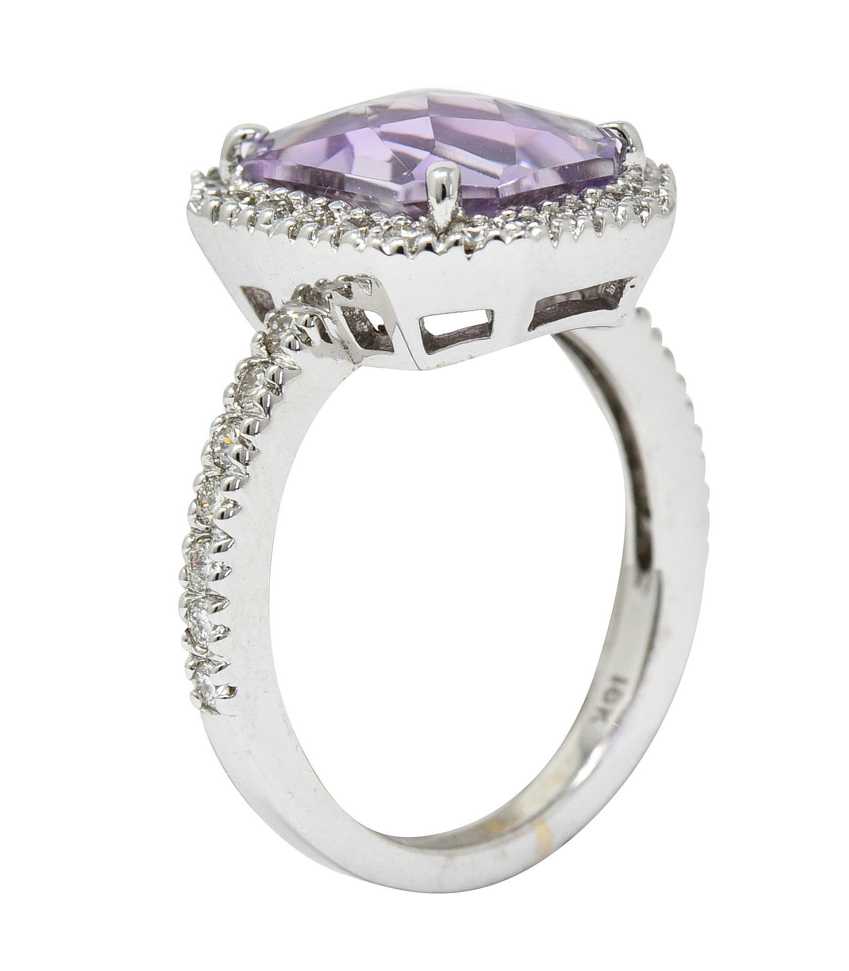Octagonal Amethyst Diamond Halo 18 Karat White Gold Gemstone Ring 4