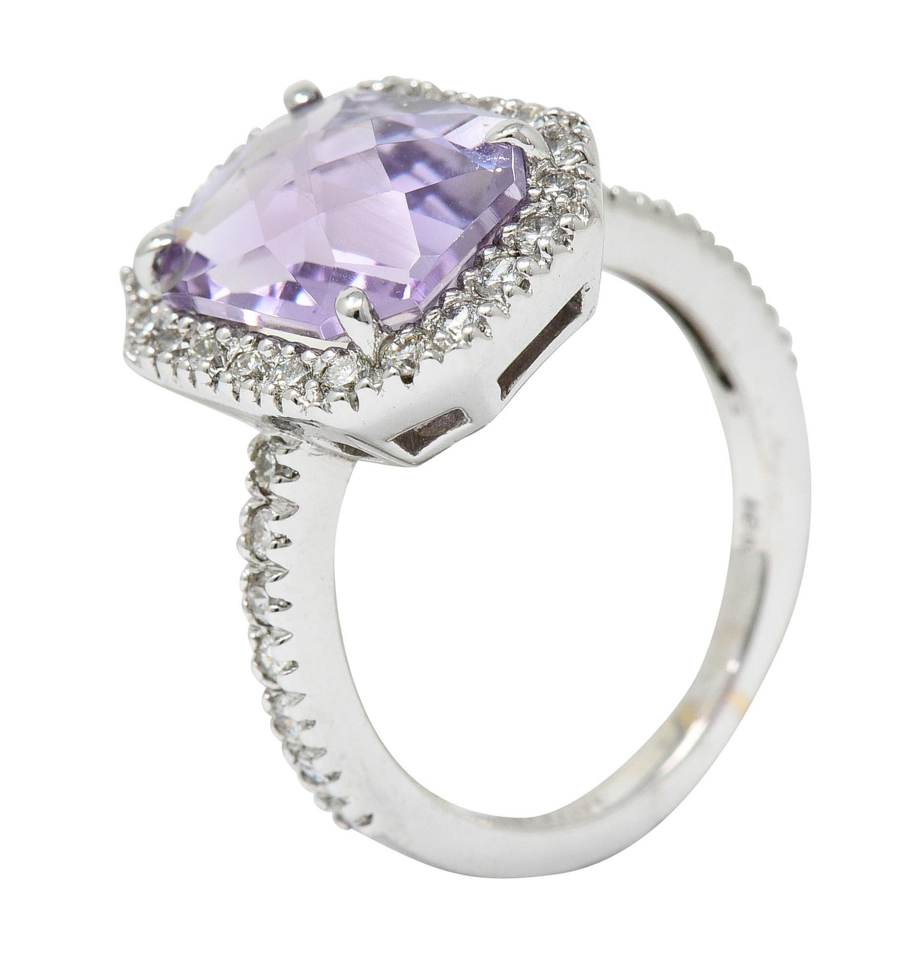 Octagonal Amethyst Diamond Halo 18 Karat White Gold Gemstone Ring 5