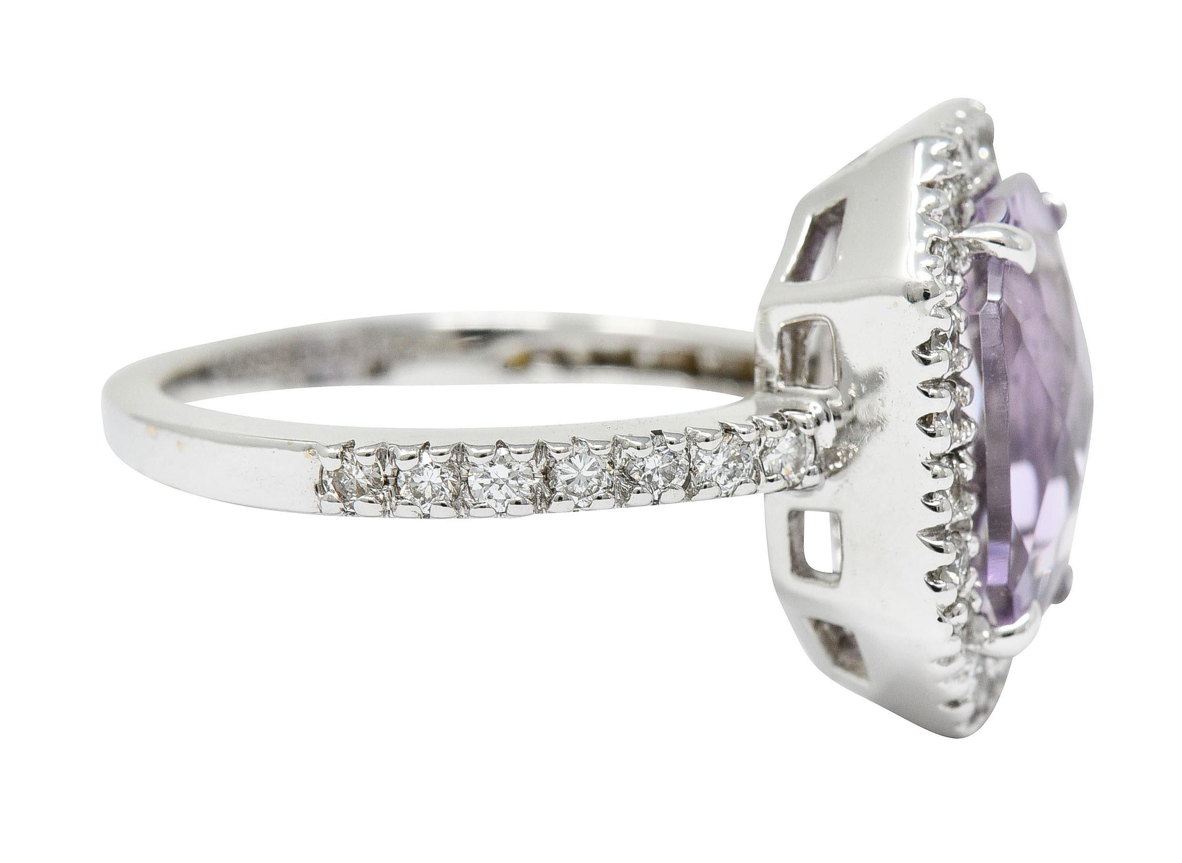 Contemporary Octagonal Amethyst Diamond Halo 18 Karat White Gold Gemstone Ring