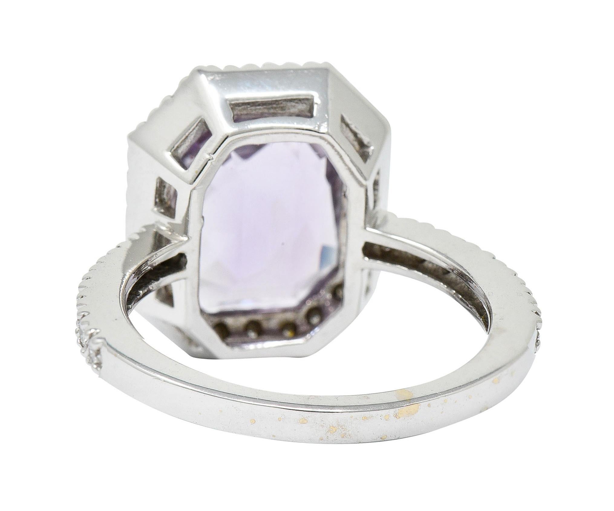 Octagon Cut Octagonal Amethyst Diamond Halo 18 Karat White Gold Gemstone Ring