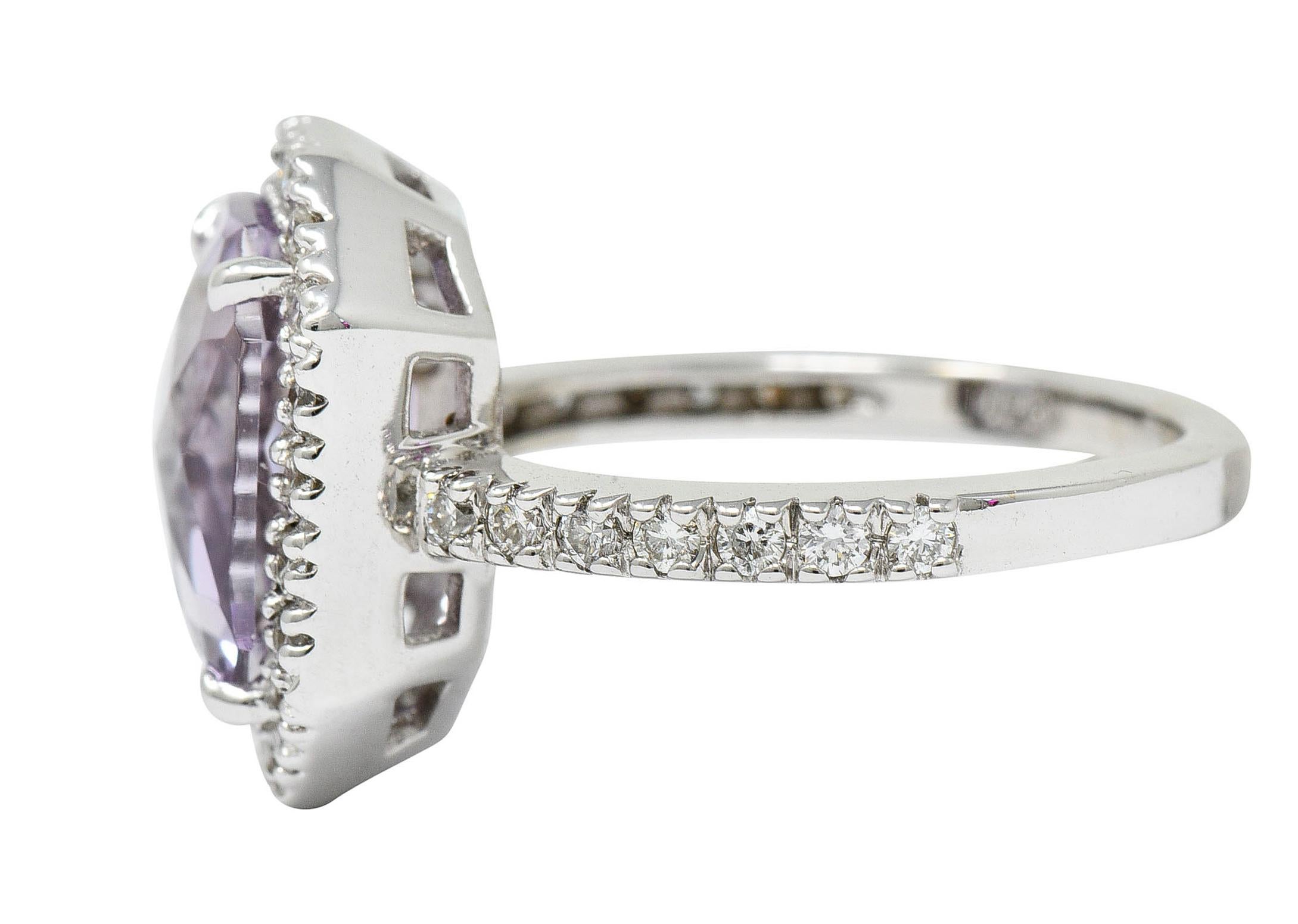 Octagonal Amethyst Diamond Halo 18 Karat White Gold Gemstone Ring In Excellent Condition In Philadelphia, PA
