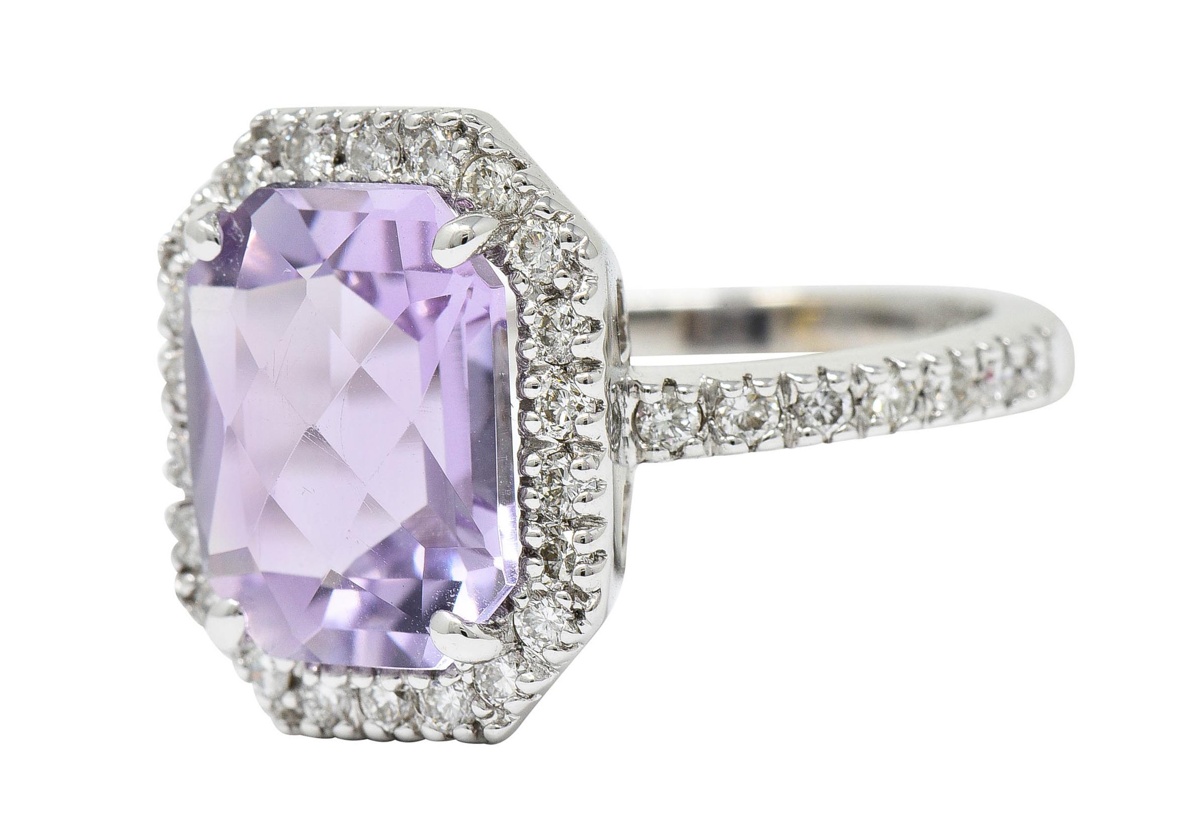 Women's or Men's Octagonal Amethyst Diamond Halo 18 Karat White Gold Gemstone Ring