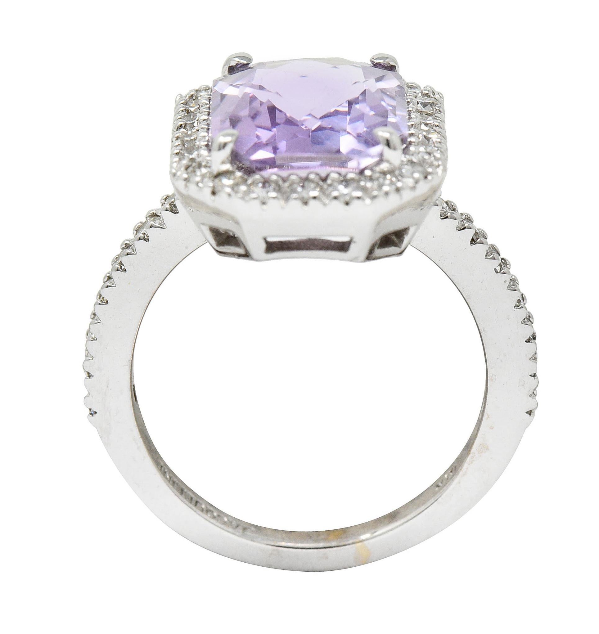 Octagonal Amethyst Diamond Halo 18 Karat White Gold Gemstone Ring 3