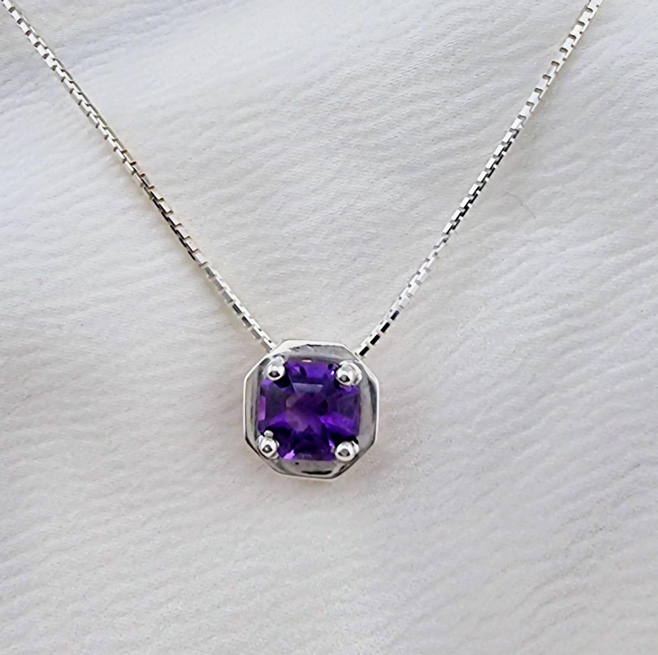 Ottagono Collana con ciondolo ottagonale di ametista in argento sterling in vendita
