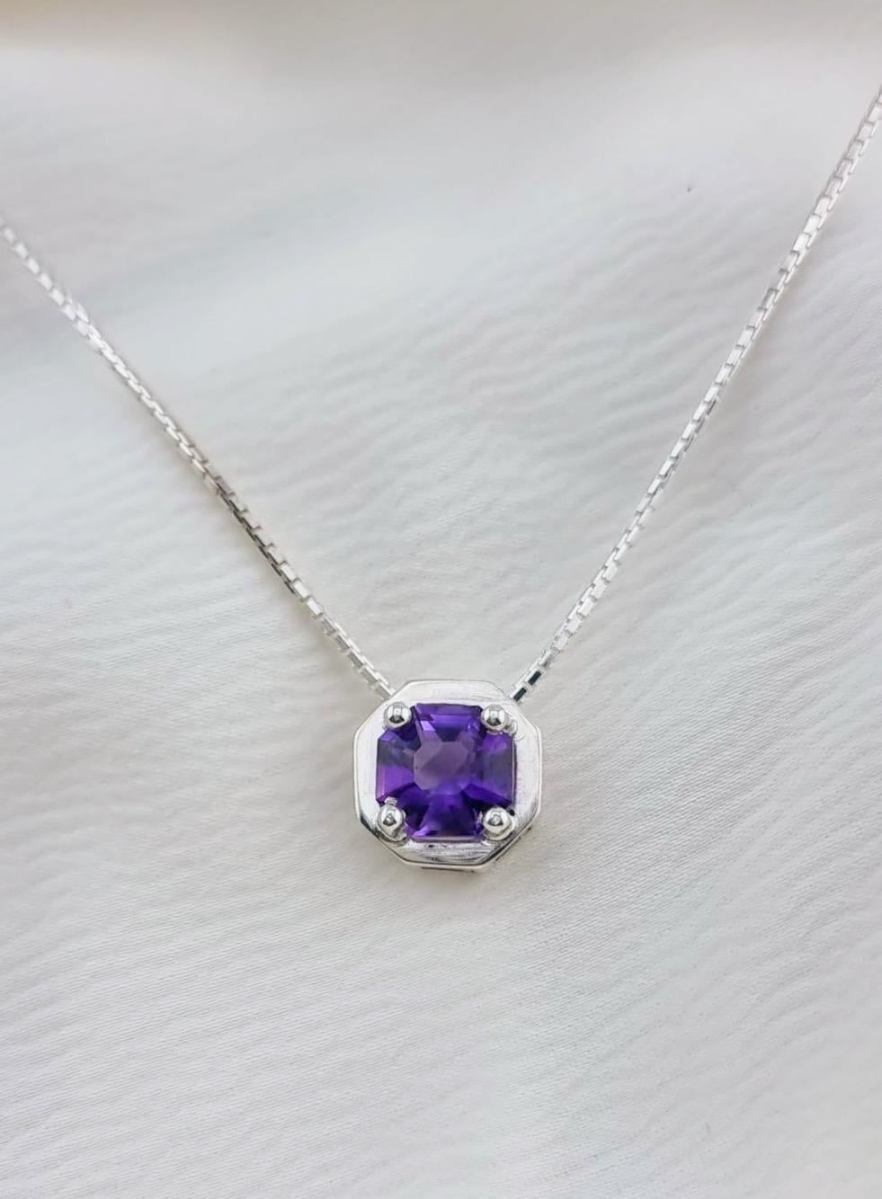 Collana con ciondolo ottagonale di ametista in argento sterling In condizioni Nuovo in vendita a Lanham, MD