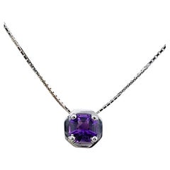 Octagonal Amethyst Pendant Necklace in Sterling Silver